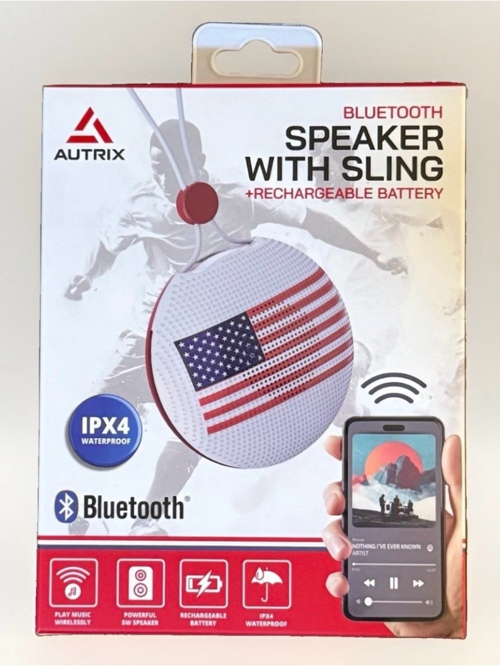 Portable Bluetooth Speaker with Sling — White and Red